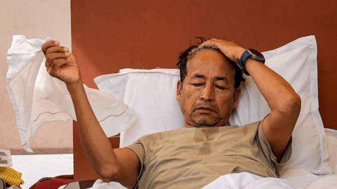 Sonam Wangchuk resting during the hunger strike