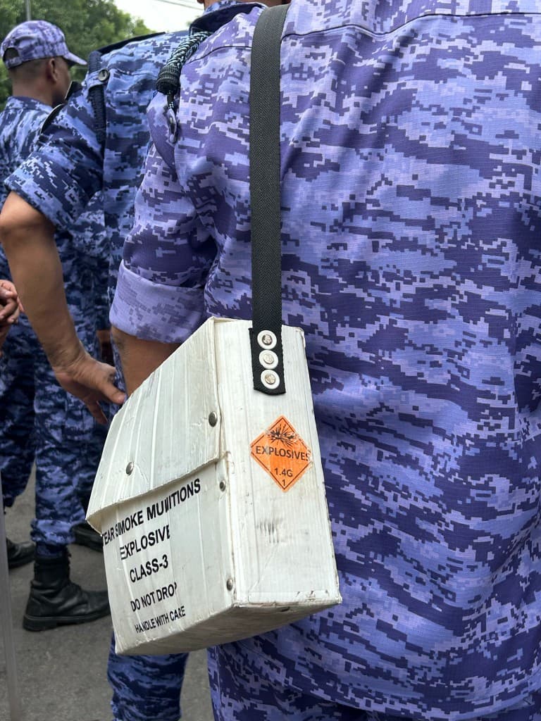 Close-up of tear smoke munitions explosive class-3 bag